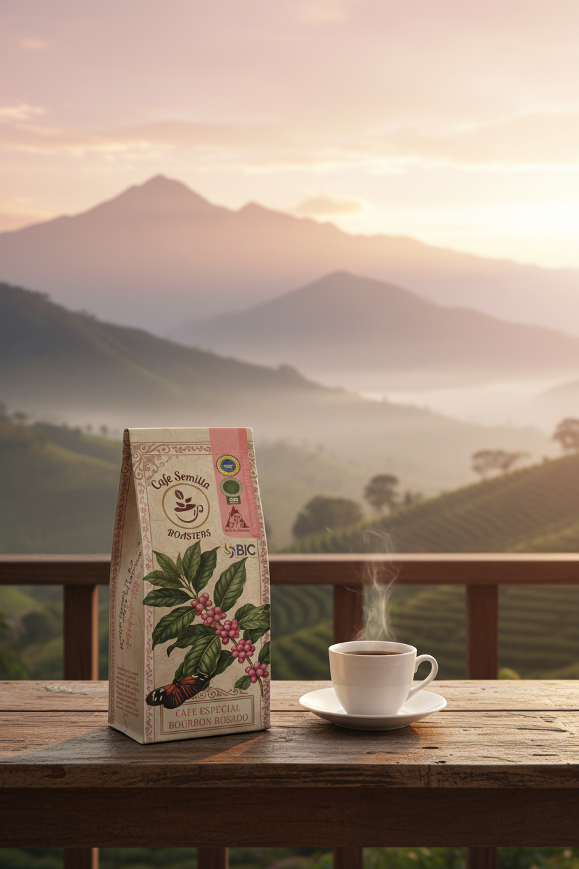 Café Bourbon Rosado — Amanecer en finca colombiana