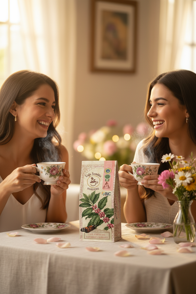 Café Bourbon Rosado — Dos amigas disfrutando el café