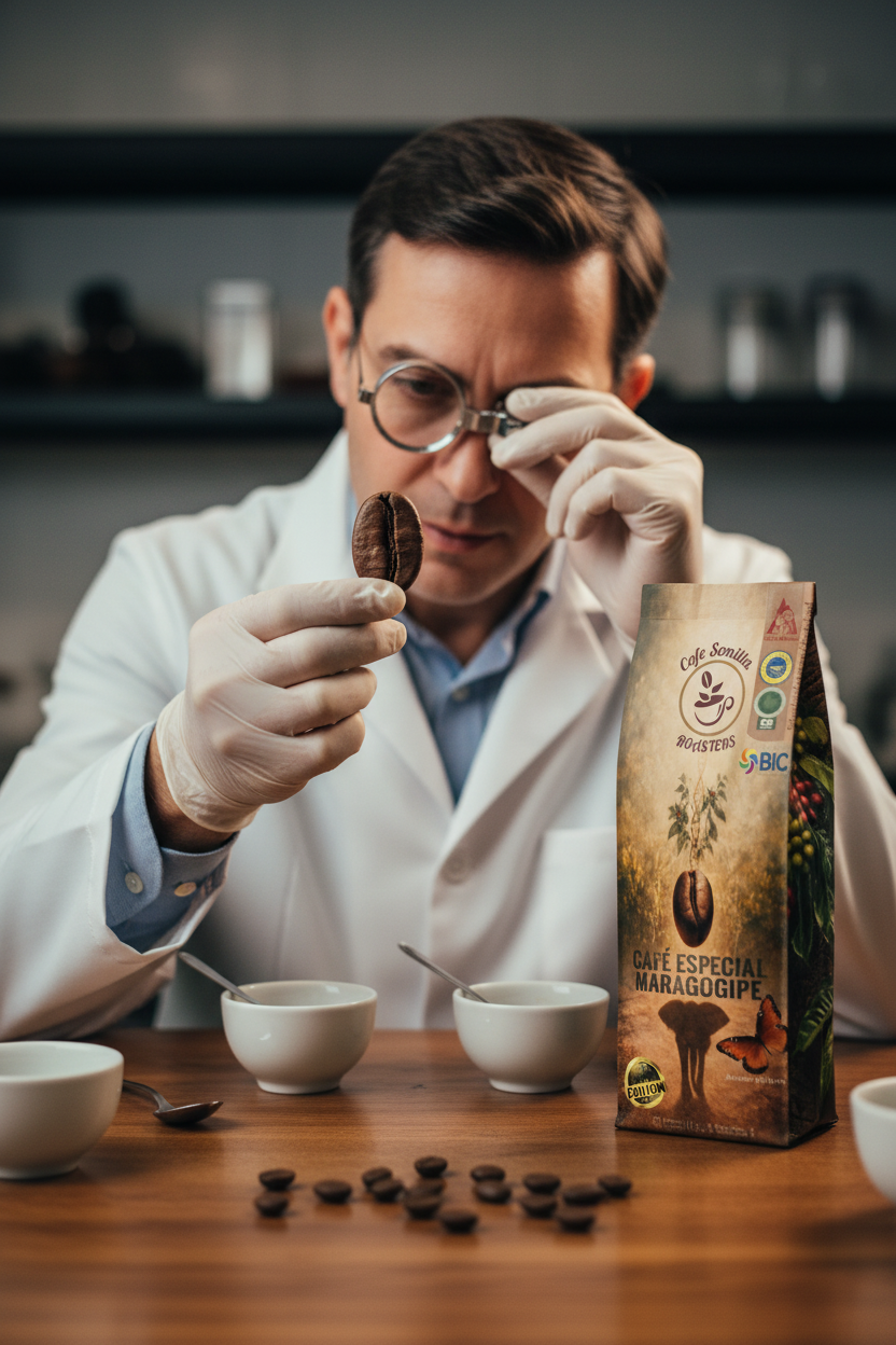 Café Maragogipe — Catador con grano gigante