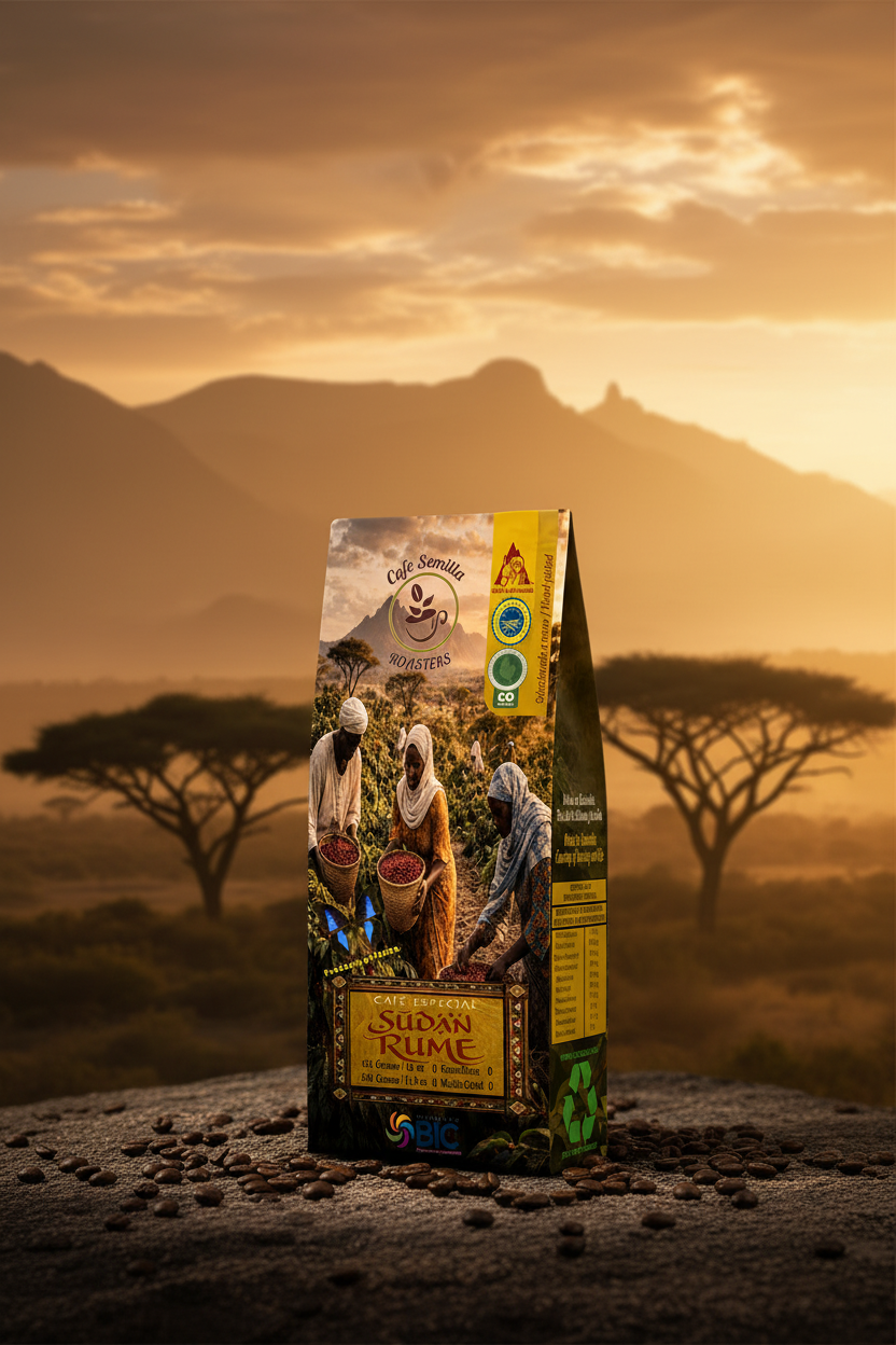 Café Sudan Rume — Montañas Nuba al amanecer